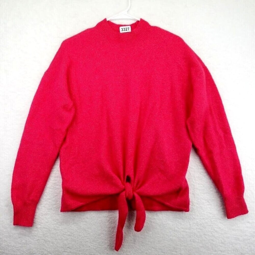 Loft Sweater Womens Medium Mock‎ Neck Dark Pink Front Waist Tie